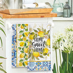 Lemon Kitchen Towels, Lemon Mediterranean Dish Towels Set of 2, Farmhouse Home Sweet Home Kitchen Decor, Summer Yellow Decorative Hand Tea Towels for Housewarming (18x26 Inches)