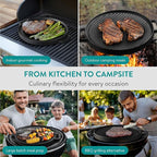 Navaris Reversible Cast Iron Grill/Griddle - 12"(30cm) Pre-Seasoned with Handles, Flat & Ribbed Griddle Plate, Perfect for Stove, Grill, Oven, Campfire, Outdoor Cooking, Heavy-Duty