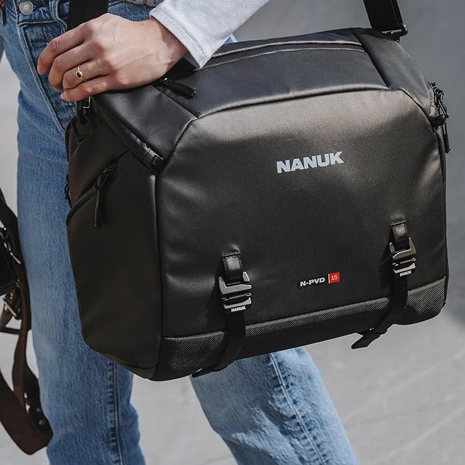 NANUK N-PVD 15L Camera Messenger Bag for Photographers – Lightweight & Hightly Water Resistant – Hardshell Design Fits 1 Camera Body, 2 Lenses, Drone, Tripod, 16″ Laptop, & More