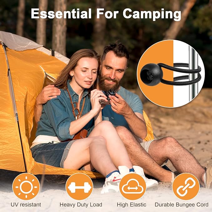 100PCS 6inch Ball Bungee Cords, Heavy Duty Bungee Cords with Balls for Shelter Camping Cargo Tent Poles UV Resistant, Indoor & Outdoor Tarp Tie Downs for Organize and Secure