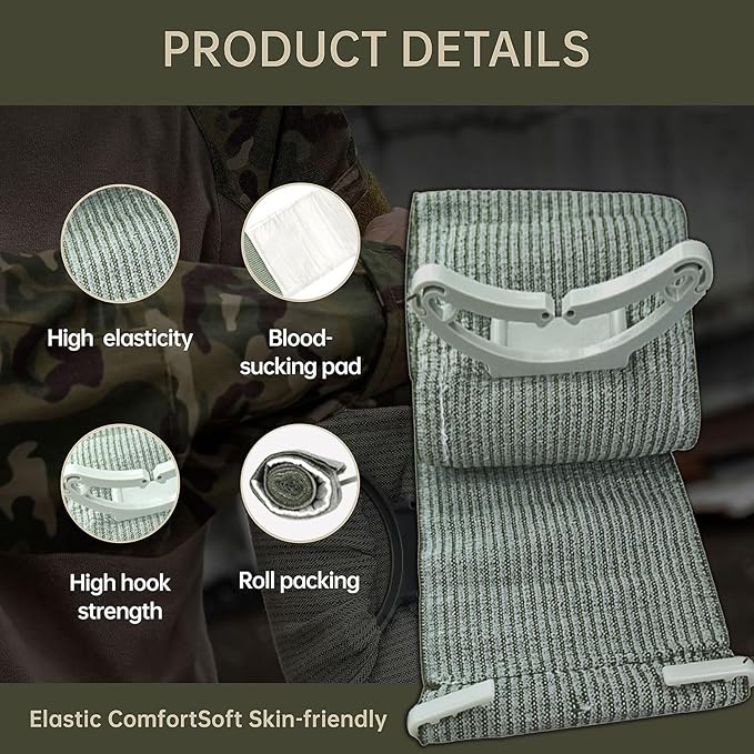 Israeli Style Emergency Bandage, Multifunctional First Aid Device Compression Trauma Wound Dressing for Emergency Combat Shooting Self Rescue Medical Trauma Kit (Two 6-inch)