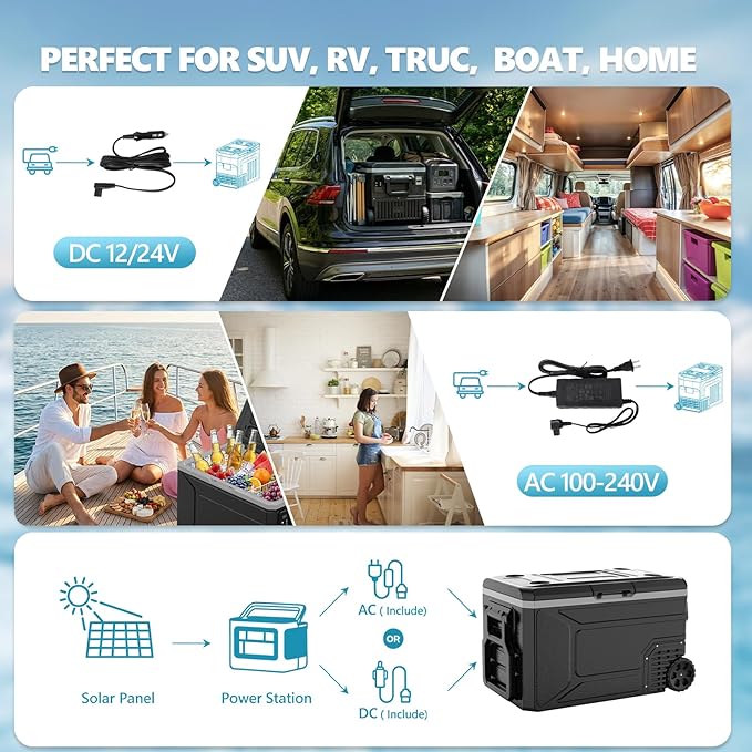 Kndko 12 Volt Car Refrigerator, 68 Quart (64L) Dual Zone Electric Cooler, Fast Cooling Portable Fridge 12V/24V DC 100-240V AC, -4℉~68℉, 12v cooler with Wheels & 2 Baskets for Camping, Road Trip, Truck