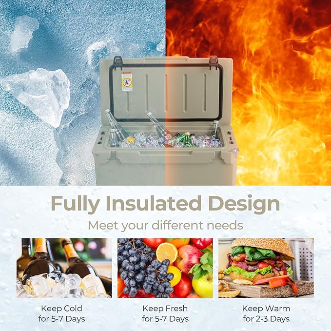 Goplus Hard Cooler, Insulated Ice Chest w/Portable Handles, Cup Holders, Ruler, Bottle Opener, 6 Day Ice Retention for Drink, Beverage, Camping, Fishing, Beach