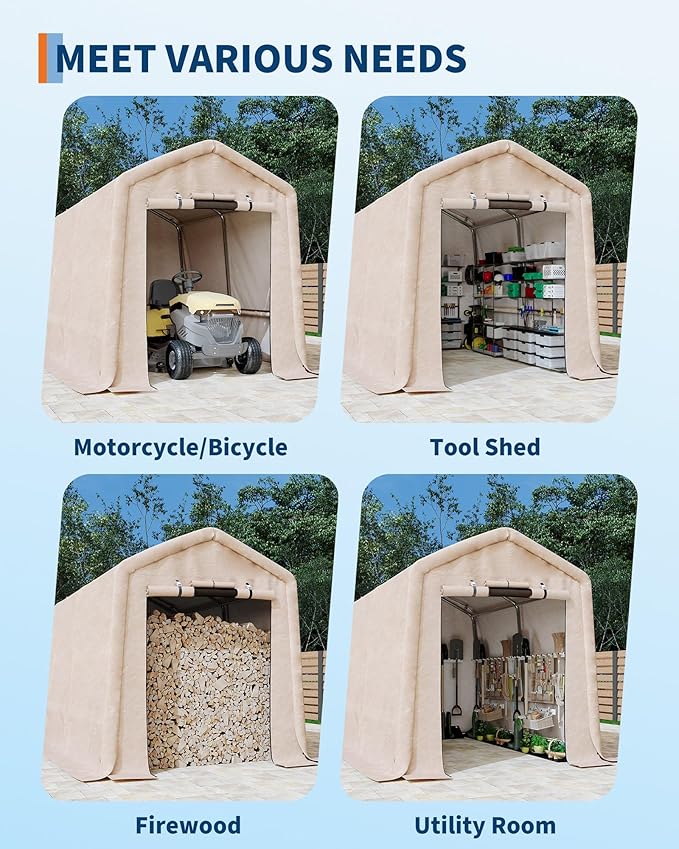 Outdoor Storage Building, 6x6 Heavy Duty Canopy Tent for Motorcycle, Waterproof Outdoor Canopy with Roll-Up Door, Portable Shed Storage Shelter for Firewood and Garden Tools, 6' x 6' - Gray