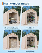 Outdoor Storage Building, 6x6 Heavy Duty Canopy Tent for Motorcycle, Waterproof Outdoor Canopy with Roll-Up Door, Portable Shed Storage Shelter for Firewood and Garden Tools, 6' x 6' - Gray
