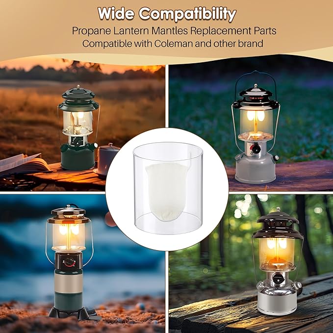 11 Pcs Propane Lantern Mantles with Glass Globe Replacement, Compatible with Coleman Fueled Lanterns, U Shape & Standard Replacement Propane Globe, Camp Lamp Mantle for Outdoor Camping