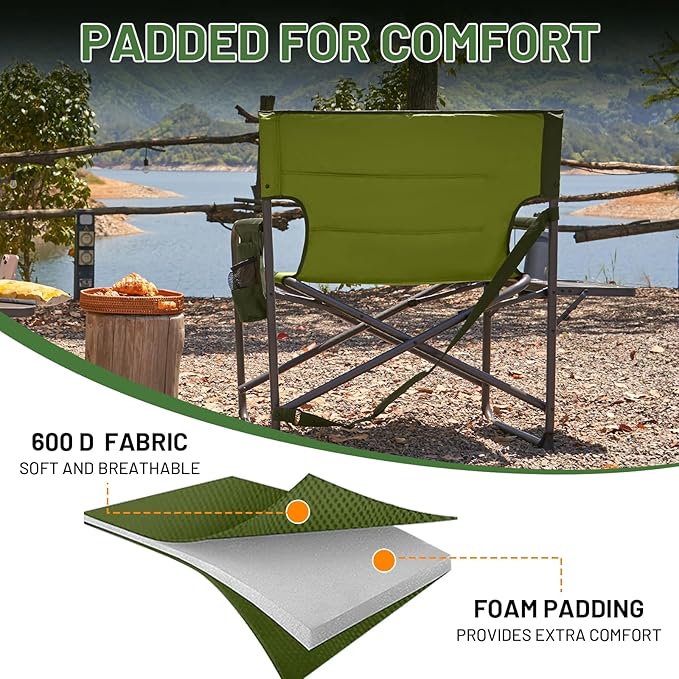 Timber Ridge XXL Extra Wide Foldable Directors Chair with Side Table, 500 lbs Heavy Duty Camping Chairs for Adults, Oversized Folding Lawn Chair for Lawn Beach Sports Outdoor, Blue