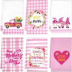 Zubebe 6 Pcs Best Mom Kitchen Dish Towel Set Absorbent Quick Dry Cloth 18 x 28 Inch Dish Towels Reusable Hand Towels Bar Dishcloths Rag Happy Mother's Day Decor for Bathroom Kitchen Supplies