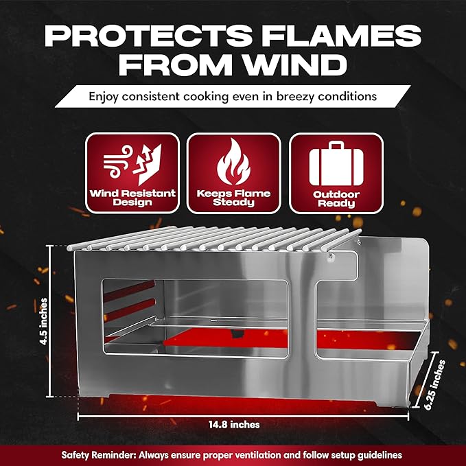 Chef Master Butane Stove Cover - Premium Stainless Steel Universal Fit - Any Standard Size Camping Stove - Portable Screen & Camping Wind Blocker - Camp Essentials for Outdoor & Indoor Cooking 90217