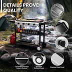 ROVSUN 4 Burner Portable Propane Griddle with Electronic Ignition, 40000 BTU Rolling Flat Top Gas Grill with Nonstick Enameled Tray, Side Shelves & Regulator for Outdoor Cooking Camping BBQ Tailgating