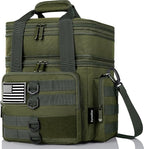 Tactical Lunch Box for Men, Large Insulated Lunch Bag for Adult, Heavy Duty Double Deck Expandable Lunch Cooler Bag with American Flag, Leakproof Soft Lunch Pail for Work Office Camping - Green