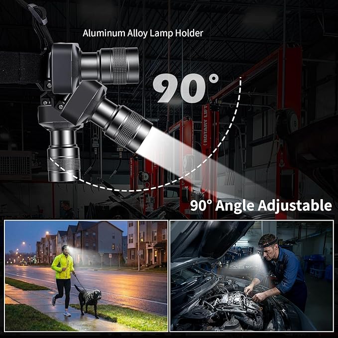 KunHe 40PACK 333LM Aluminum Alloy Headlamp 1800mAh Rechargeable with Zoomable 150M Long Beam IP65 Waterproof 3 Modes High Low Strobe for Outdoor Camping Construction Work Emergency