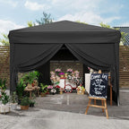 10x10 Pop Up Canopy Tent with 4 SideWalls, Easy Up Canopy with 3 Adjustable Height, Outdoor Sun Shade with 4 Sandbags & Carrying Bag for Camping, Parties,Outdoor Events-Black