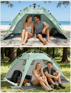 Glymnis Pop Up Beach Tent Sun Shade Shelter for 3-4 Person with UPF 50+, Lightweight & Easy Setup, Vent Windows & Zippered Door, Extended Floor Family Instant Beach Tent