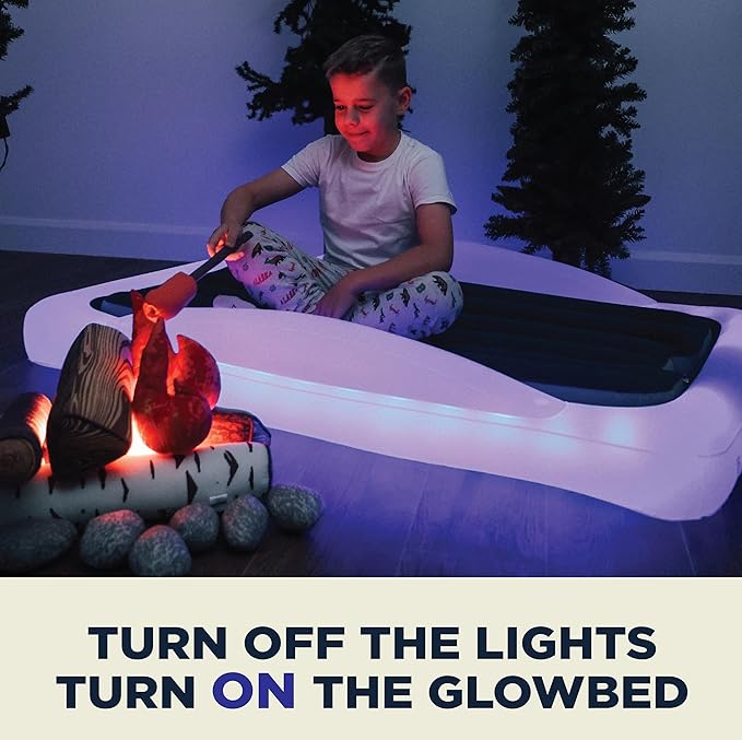 The Shrunks Inflatable Travel Bed with LED & Remote – Portable Kids Air Mattress for Travel, Camping & Sleepovers – Blow Up Bed with Glowing Halo Designed for Balance – Toddler Size