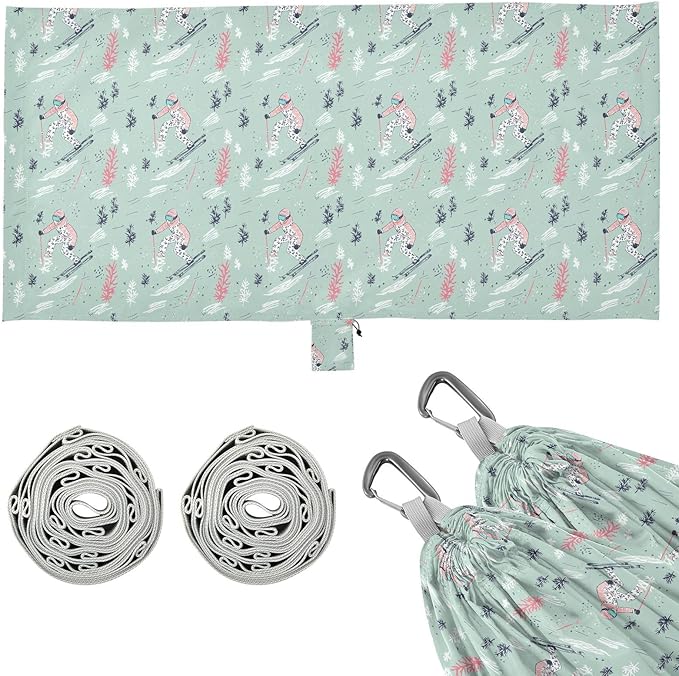 Skiing Sage Green Camping Hammocks with Tree Straps Fabric Hammock for Outside Camping Essentials