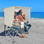 BDL Double Camping Chair with Canopy, Two Person Folding Loveseat with Shade, Heavy Duty Beach Chair with Cooler Bag, Cup Holder for Outside, Fishing, Sports, Beach-White