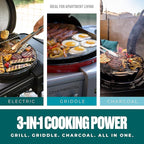 Charbroil 3-in-1 Dual Fuel Outdoor Bistro Pro Electric Grill & Griddle + Charcoal Mode BBQ, Black - 25302145