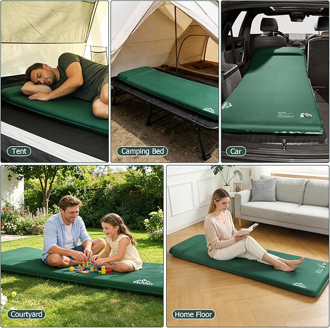 Self-Inflating Sleeping Pad with Foot Pump, 3.1" Thick High-Density Foam Camping Mattress, 4-Season Sleeping Mat with Built-in Pillow & R-Value 9.5, Camping Essentials for Tent Travel Car