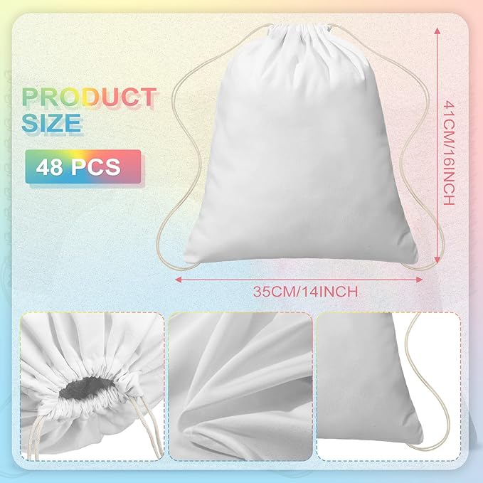Saintrygo 48 Pcs Tie Dye Drawstring Bags Cotton Sublimation Blank Backpack Bulk Tie Dye Kits Things for Large Groups, 14"x16"
