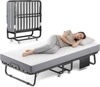 Folding Bed with Memory Foam Mattress, 75" x 38" Cot Size Portable Foldable Bed with Movable Wheels, Space-Saving Sturdy Metal Frame, Twin Rollaway Bed for Adults for Guest Room, Apartment, Camping