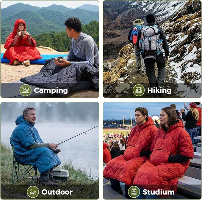 ATEPA Wearable Sleeping Bag, Recycled Warm Winter Camping Blanket Wearable Poncho for Outdoor, Stadium Sports Women Men