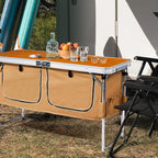 VINGLI 4 Ft Folding Table, Aluminum Camping Table, Picnic Table with Storage, Adjustable Height for Outdoor Beach BBQ Backyards Travel Party (White ＆ Grey)