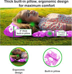 Inflatable Sleeping pad for Kids, Toddler and Youth | Air Mattress w Built-in Pump, 5’5” Ultralight Sleeping Mat with Pillow for Camping, Sleepovers & Travel | Airpad, Kids Cot, Camping Mattress -Pink