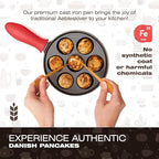 KUHA Cast Iron Aebleskiver Pan – Authentic Danish Pancake Maker for Aebleskiver, Poffertjes, Takoyaki, Appam, Kuli Paniyaram – Pre-Seasoned Cast Iron for Gas & Electric Stovetops & Campfire