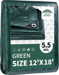 RAINDEWAY Tarps 12x18 Feet,Tarp Waterproof,5.5 Mil Thick, Multipurpose Waterproof Poly Tarp Cover with Metal Grommets and Reinforced Edges,Green Tarps