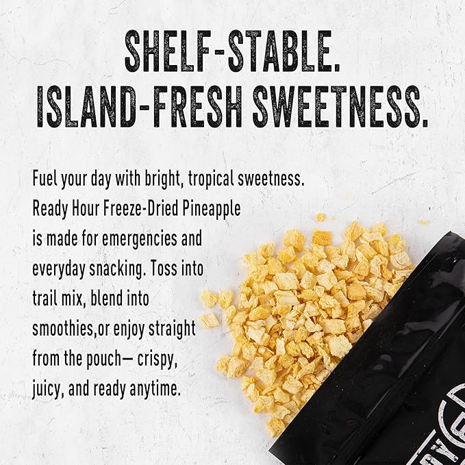 Ready Hour Freeze-Dried Pineapple Case Pack – Emergency Snack, Tropical Fruit, Long-Term Storage, Bulk Survival Food, Prepper Pantry Essential – 32 Servings (4 Pouches)