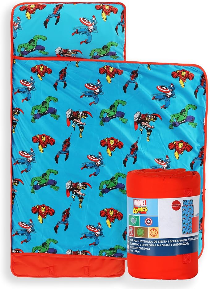 Jay Franco Kids Nap Mat with Embedded Pillow & Blanket – Soft 46"x20" Microfiber Sleeping Bag with Name Tag & Handle for School, Travel, Sleepover