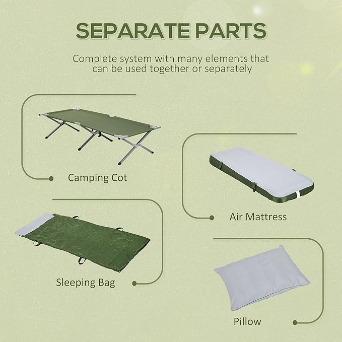 Camping Cot, Outdoor Folding Bed Set with Mattress, Sleeping Bag, Pillow, and Carry Bag, Comfortable and Portable, for Travel Camp Beach