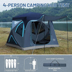 TIMBER RIDGE Camping Tent, 4 Person Instant Pop Up Hub Tent with 8 Windows, Easy 60 Second Setup, Weather Resistant Family Cabin Tents with Rain Fly for Camping, Hiking, Outdoor Travel
