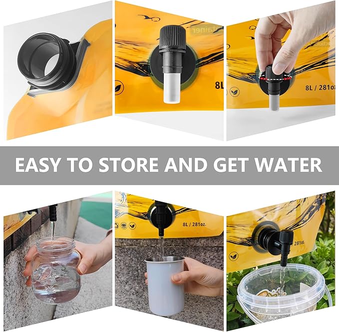 Collapsible 8L Water Storage Bag, BPA-Free Portable Folding Water Jug with Adjustable Faucet, Leakproof Emergency Water Bag for Camping, Hiking, Riding, Outdoor Sport (1, Orange)