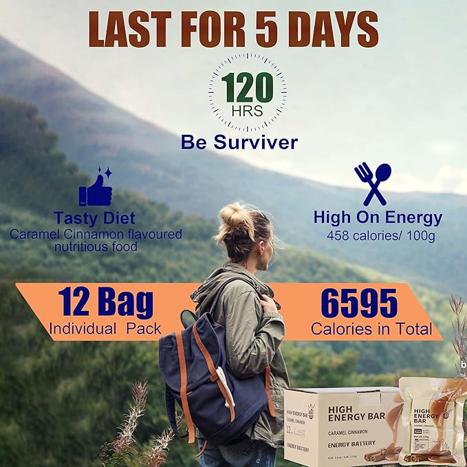 Emergency Food Bars - Caramel Cinnamon Hardtack, Mre Meals Military 2025, Long Shelf Life, Emergency Meals Ration Bars, Emergency Supplies for Disaster Preparedness, 12 Count
