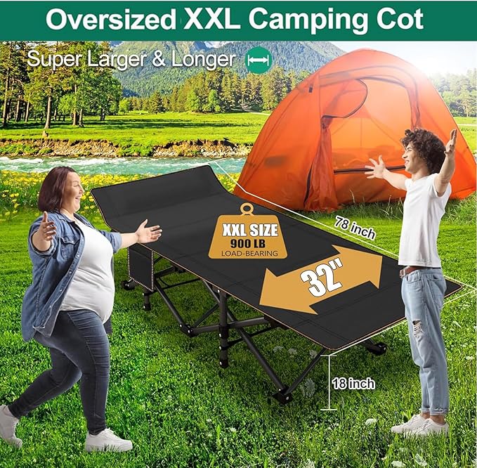 LILYPELLE 2 Pack Folding Camping Cot W/Mattress, 78" L x 32" W x 18" H Cot Bed, Heavy Duty Wide Camping Cot XXL for Adults, Portable Sleeping Cot Bed for Travel Camping/Office, Home Nap