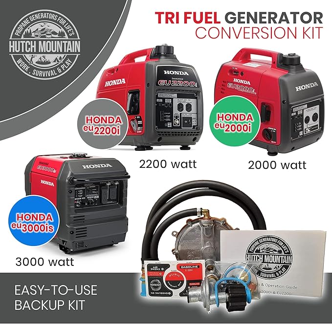 Hutch Mountain Generator Propane Conversion Kit Honda EU3000is- Tri-Fuel Conversion for Propane, Gasoline & Natural Gas - Portable Generator Backup Kit for Home Emergencies, Camping, and RVs