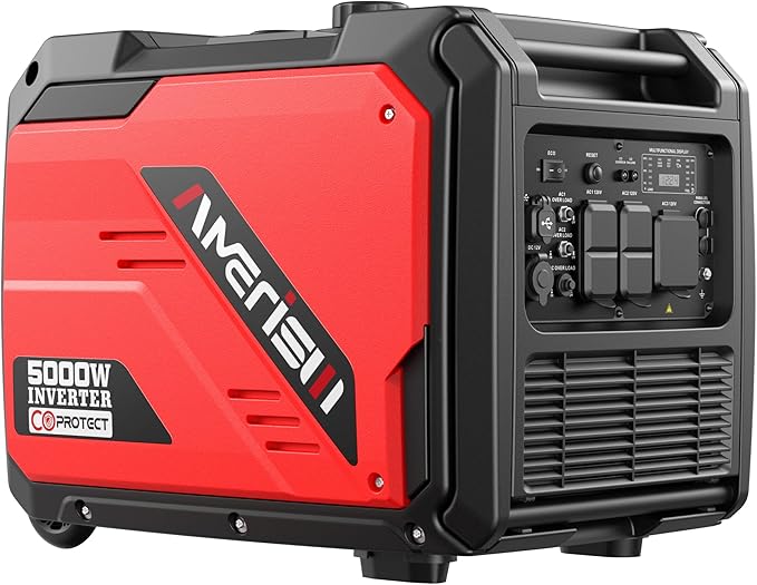 5000W Inverter Generator Gas Powered, CO Sensor, Super Quiet Gas Generator with RV Ready 30A Outlet, Wheels Handle Kit, Parallel Capable for Home Backup Emergency Use Camping, EPA Compliant