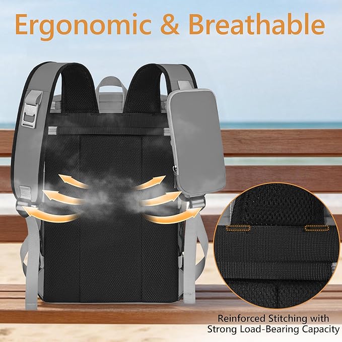 Cooler Backpack, 40 Cans Insulated Lunch Backpack Picnic Backpack for Men&Women, Durable Cooler Bag with 2 Leak Proof Compartments for Picnic, BBQ Camping, Lunch, Beach, Hiking, Gray