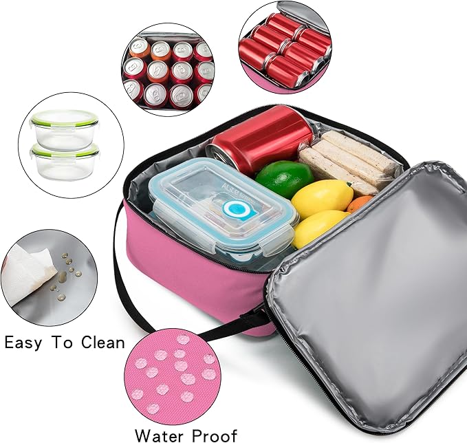 BEIMILY Lunch Box for Men Women Adults,Small Insulated Lunch Bag for Office Work Picnic,Reusable Portable Lunchbox,Soft Cooler Tote Bag(Pink)