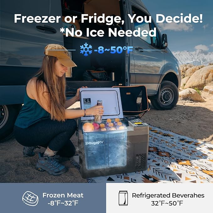 BougeRV 12 Volt Refrigerator, CRPRO 30 Quart 12V Car Fridge, Portable Freezer (-8℉~50℉), Compressor Electric Cooler with 12V/24 DC, 110-240 AC for Outdoor Camping Overlanding Truck RV SUV Van