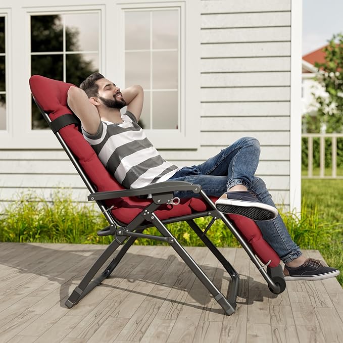 UDPATIO Zero Gravity Chair Oversized Outdoor Anti Gravity Chairs Patio Lounge Folding Adjustable Chair with Cup Holder, Foot Pad & Padded Headrest, Supports 500lbs (1, Red, 33in)
