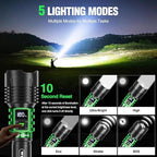 WdtPro Rechargeable LED Flashlights High Lumens, Super Bright 90000LM Rechargeable Flashlight with LCD Display, 5 Modes & Waterproof Powerful 10000mAh 30H Flashlight for Camping Emergency Green