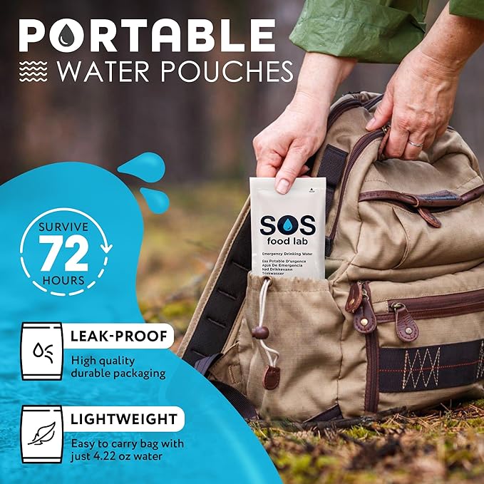 S.O.S Emergency Drinking Water – 62 Packets (4.22 oz Each) – 5-Year Shelf Life, Disaster Preparedness Supply, Portable Survival Water with Usage Tips – Ideal for Home, Car, Hiking, Camping
