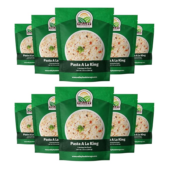 Valley Food Storage Pasta A La King | 10-Bag Bucket, 50 Servings | Non-GMO Premium Emergency Food Supply, 25 Year Shelf Life | Survival Meal Kits, Prepper Food & Off-Grid Living Supplies, Packaged in USA