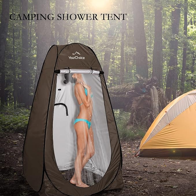 Your Choice Pop Up Privacy Shower Tent, 3.9 x 3.9 x 6.2FT Portable Camping Changing Room, Instant Setup Outdoor Shelter with Silver Coating, Vent Window & Carry Bag for Beach, Hiking & RV | Portable, for Camping, Beach, Hiking, with Carry Bag, Quick Setup