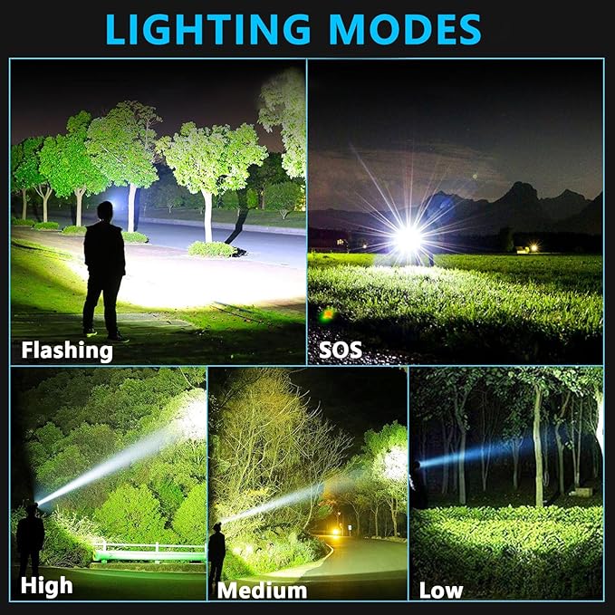 AMAKER LED Headlamp Rechargeable, 9000mAh Long Battery Head Lamp with 12 Modes, IPX7 Waterproof USB Rechargeable Headlight, Zoomable Headlamp for Adults, 90° Adjustable for Camping Hunting Climbing