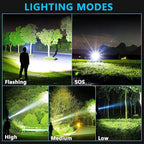 AMAKER LED Headlamp Rechargeable, 9000mAh Long Battery Head Lamp with 12 Modes, IPX7 Waterproof USB Rechargeable Headlight, Zoomable Headlamp for Adults, 90° Adjustable for Camping Hunting Climbing
