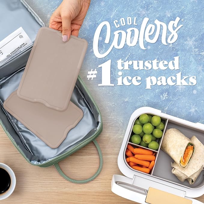 Cool Coolers by Fit & Fresh XL Slim Ice Packs, Quick Freeze Reusable Ice Packs for Lunch Boxes & Coolers, Long-Lasting, Space Saving Cooler Ice Packs, Taupe, 4Pk